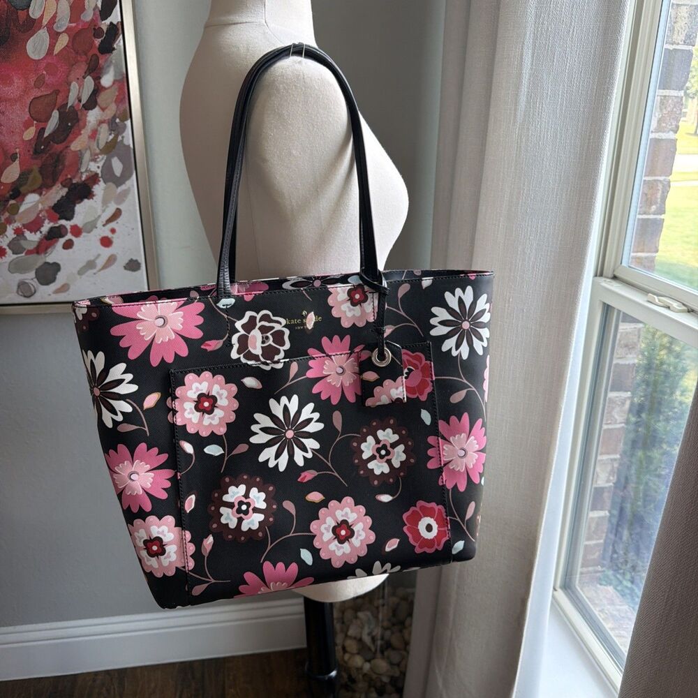 Kate Spade New York Harding Street Casa Flora Riley Large tote Black Pink Floral